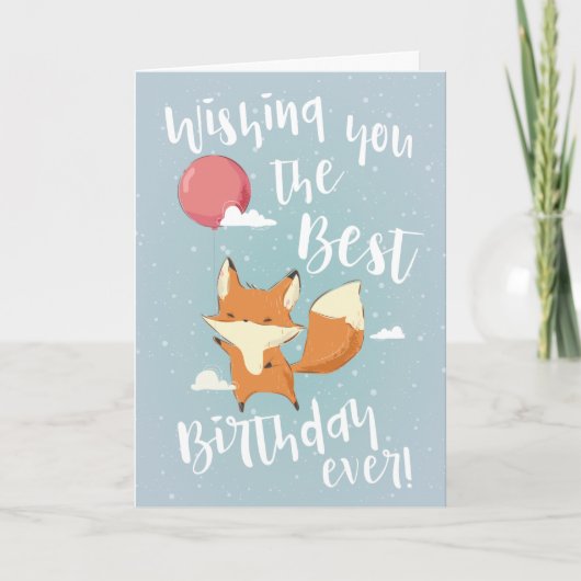 Carte Renard mignon avec ballon Joyeux anniversaire (Devant)