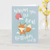 Carte Renard mignon avec ballon Joyeux anniversaire (Fleur jaune)