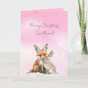 Carte Renard Rose Lapin Amour Paillettes Saint-Valentin