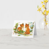 Carte Renard Rouge Vintage Hiver Toutes Occasions (Fleur jaune)