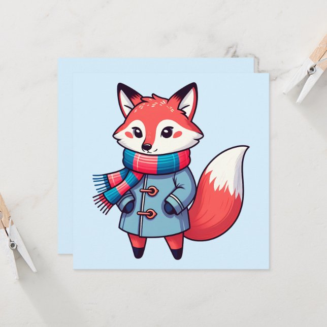 Carte Renard roux hivernale enfantin (Devant/Arrière en situation)