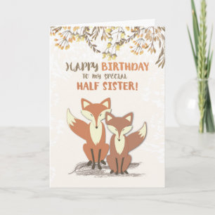 Carte Renards d'anniversaire à moitié soeurs, Feuilles s