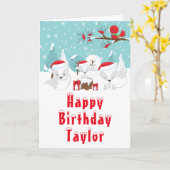 Carte Renards de l'Arctique Bois de Noël Joyeux annivers (Fleur jaune)