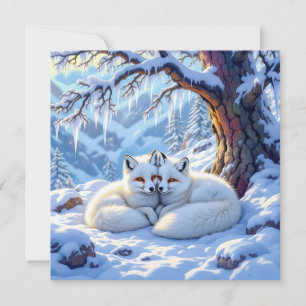 Carte Renards d'hiver sur une journée hivernale enneigée