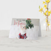 Carte Rencontrez-Moi Sous La Mistletoe Mignonne Chat Noë (Fleur jaune)