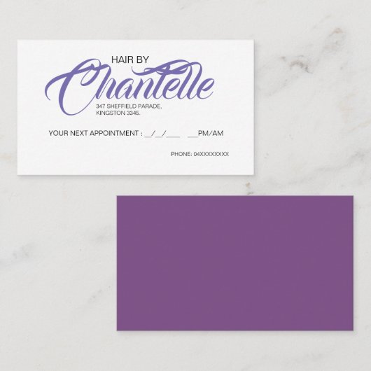 Carte Rendez-vous coiffure violet (Devant / Derrière)