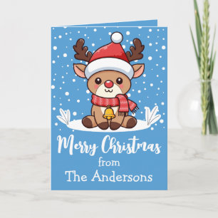 Carte Renne de Noël joyeux avec chapeau de Père Noël per