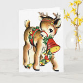 Carte Renne de Noël Rétro (Fleur jaune)