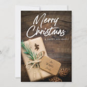 Carte Renne rustique et présent Joyeux Noël (Devant)