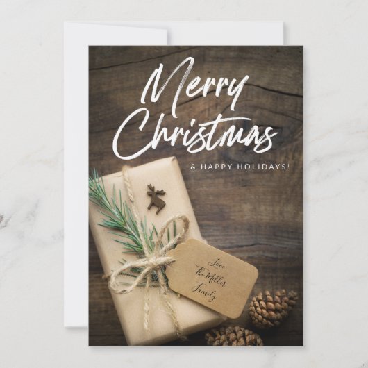 Carte Renne rustique et présent Joyeux Noël (Devant)