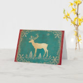 Carte Renne vert turquoise avec huile d'or (Fleur jaune)