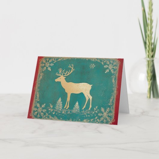 Carte Renne vert turquoise avec huile d'or (Devant)