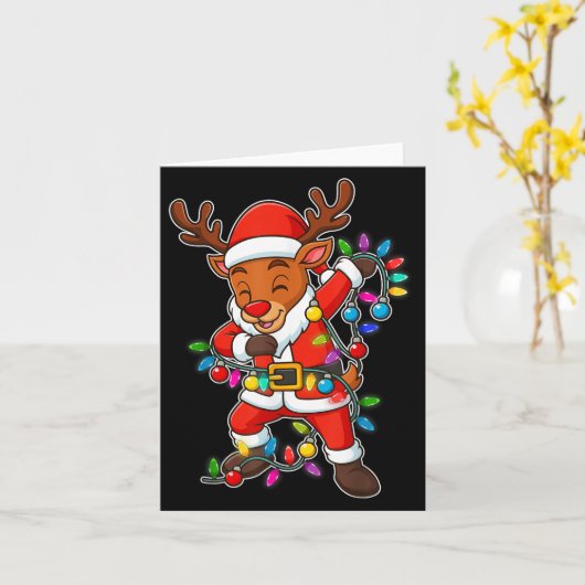 Carte Rennes de Noël Dabbing Lumières Père Noël Xmas Pou (Fleur jaune)