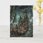 Carte Repas de Noël de Cthulhu Lovecraft (Fleur jaune)