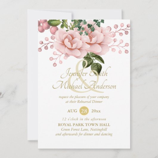 Carte Répétition des Roses de bouquet en or rose pâle (Devant)