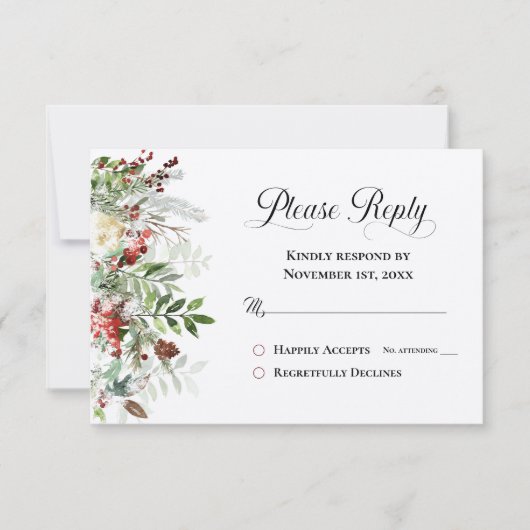 Carte Répondre RSVP Christmas Greens Holiday (Devant)
