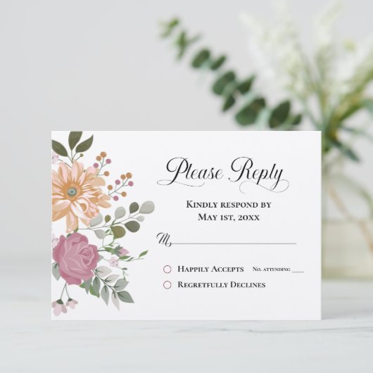 Carte Répondre RSVP Fleurs d'été (Debout devant)