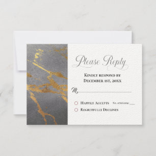 Carte Répondre, RSVP Grey tendance avec Gold Marbling