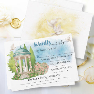 Carte Réponse de mariage élégant Gazebo fleurs arbres co