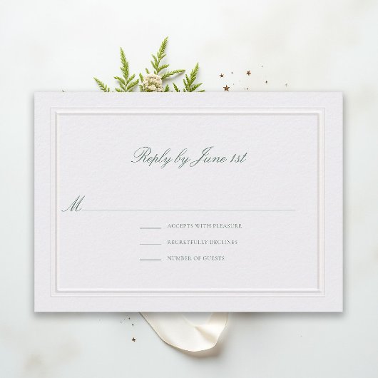 Carte Réponse de mariage élégante perle verte classique