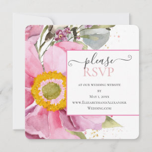 Carte Réponse de mariage floral Anémone rose Site Web
