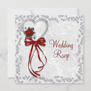 Carte Réponse de mariage Rose Romantique, Diamants et Ru