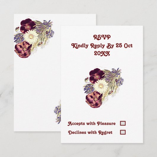 Carte Réponse de mariage rustique florale de mûre élégan (Devant / Derrière)