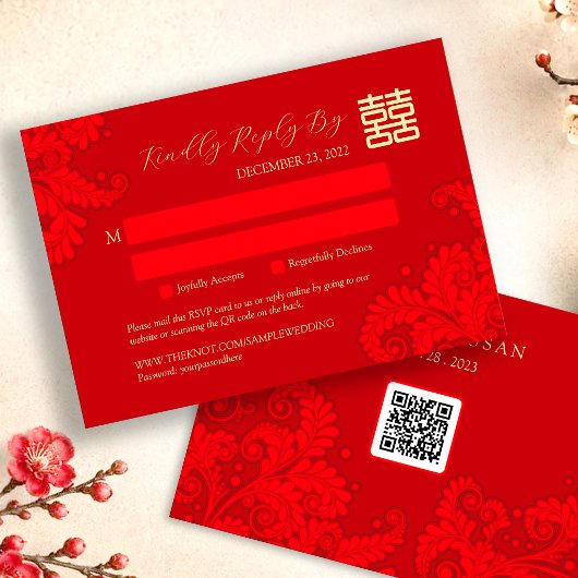 Carte Réponse de mariage traditionnel chinois avec code