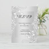 CARTE REPONSE ELEGANT LACE ARGENT 2 INVITATION (Debout devant)