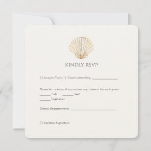 Carte Réponse élégante de mariage doré coquillage crème