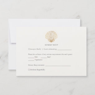 Carte Réponse élégante de mariage doré coquillage crème