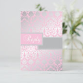 Carte réponse en damas rose et gris (Debout devant)