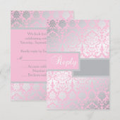 Carte réponse en damas rose et gris (Devant / Derrière)