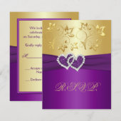 Carte réponse florale violette et dorée (Devant / Derrière)