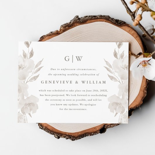 Carte Report de mariage floral neutre chic