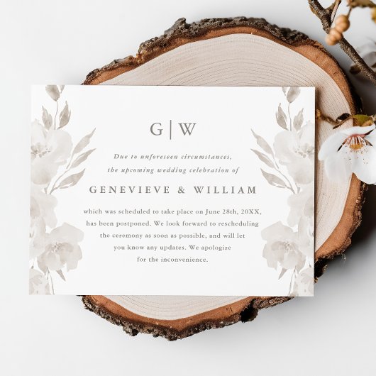 Carte Report de mariage photo florale neutre chic