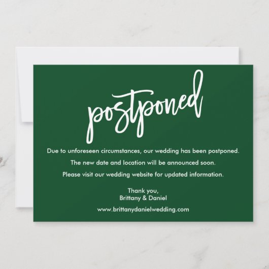 Carte reportée de Mariage vert de script de brosse (Devant)