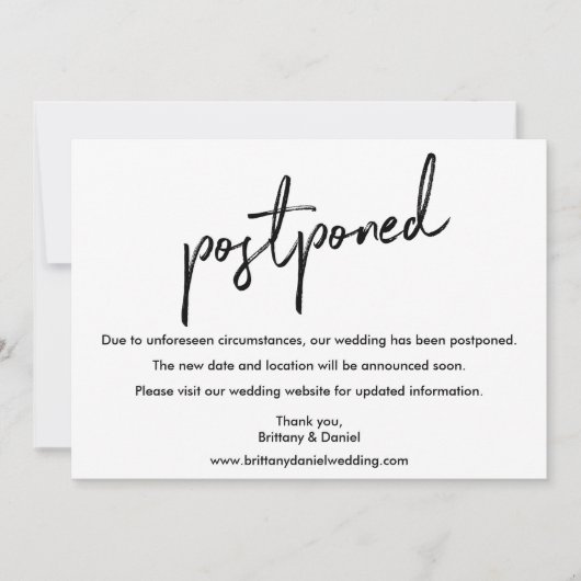 Carte reportée manuscrite du Mariage de script (Devant)