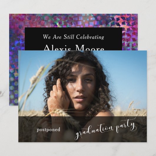 Carte reportée unique Colorful Graduation Party (Devant / Derrière)