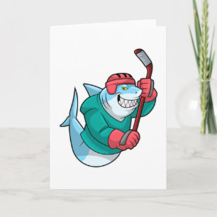 Carte Requin au hockey sur glace avec bâton de hockey su