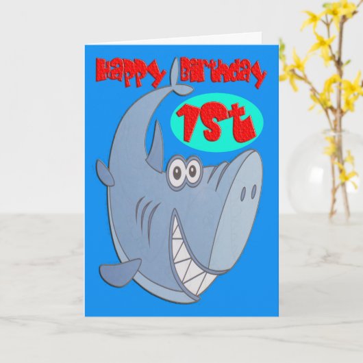 Carte Requin bleu premier anniversaire (Fleur jaune)