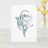 Carte Requin comme pêcheur avec canne à pêche (Fleur jaune)