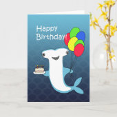 Carte requin marteau avec ballons à gâteau drôle anniver (Fleur jaune)