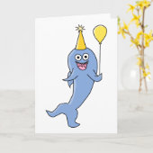 Carte Requin mignon avec ballon d'anniversaire. (Fleur jaune)
