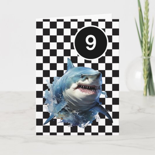Carte Requin noir blanc À damiers 9e anniversaire (Devant)