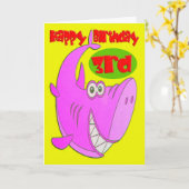 Carte Requin rose 3e anniversaire (Fleur jaune)