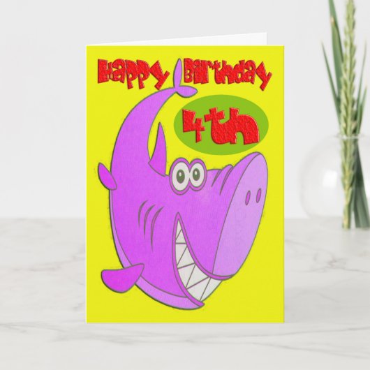Carte Requin rose Quatrième anniversaire (Devant)