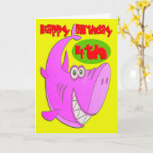 Carte Requin rose Quatrième anniversaire (Fleur jaune)
