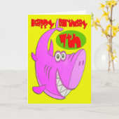 Carte Requin rose Septième anniversaire (Fleur jaune)