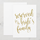 Carte Réservé à la famille de la mariée Panneau abordabl (Devant / Derrière)